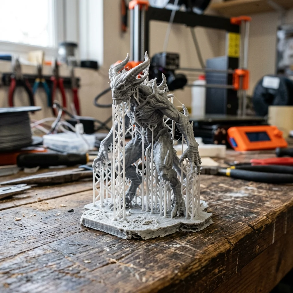 Support yapılarıyla baskıya hazırlanmış AI kaynaklı organik 3D model