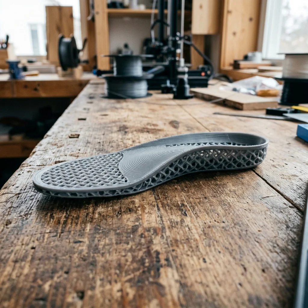 Atölye masasında TPU ile üretilmiş kişiye özel 3D baskı tabanlık